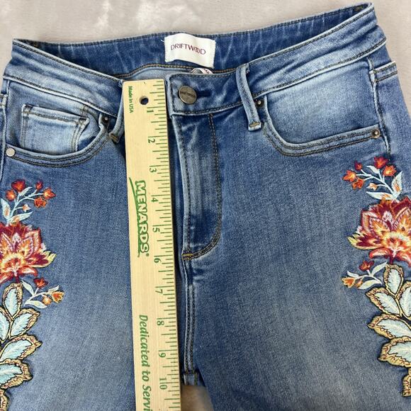Driftwood Jeans Womens 26 Blue Denim Farrah Capri Flare Floral Boho Stretch - Picture 5 of 11